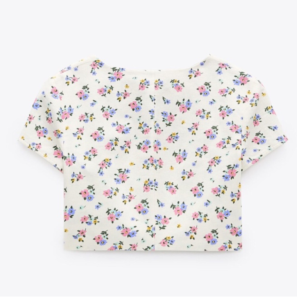 ZARA linen blend floral print cropped top size medium - Picture 6 of 13